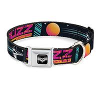 Disney Pet Collar, Dog Collar Metal Seatbelt Buckle, Lightyear Mission Patches Collage Black Multi Color, 11 to 16.5 Inches 1.0 Inch Wide