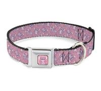 Disney Pet Collar, Dog Collar Metal Seatbelt Buckle, Lilo and Stitch Angel Poses Scattered Pinks, 20 to 31 Inches 1.5 Inch Wide