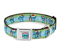 Disney Pet Collar, Dog Collar Metal Seatbelt Buckle, Lilo and Stitch Holiday Stitch and Scrump Poses Stripe, 15 to 24 Inches 1.0 Inch Wide