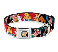 Disney Pet Collar, Dog Collar Metal Seatbelt Buckle, Mad Hatters Tea Party Poses, 15 to 24 Inches 1.0 Inch Wide
