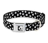 Disney Pet Collar, Dog Collar Metal Seatbelt Buckle, Mickey Mouse Hand Gestures Scattered Black White, 13 to 17 Inches 1.5 Inch Wide
