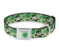 Disney Pet Collar, Dog Collar Metal Seatbelt Buckle, Mickey Mouse St Patricks Day Lucky Me Leprechaun Pose Greens, 16 to 23 Inches 1.5 Inch Wide