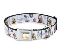 Disney Pet Collar, Dog Collar Metal Seatbelt Buckle, Rapunzel Castle and Pascual with Script and Flowers White, 9.5 to 13 Inches 1.0 Inch Wide