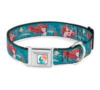 Disney Pet Collar, Dog Collar Metal Seatbelt Buckle, The Little Mermaid Flounder and Sebastian Under The Sea Green, 11 to 16.5 Inches 1.0 Inch Wide