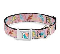 Disney Pet Collar, Dog Collar Metal Seatbelt Buckle, The Little Mermaid Flounder and Sebastian Under The Sea Pinks, 9.5 to 13 Inches 1.0 Inch Wide