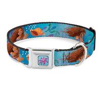 Disney Pet Collar, Dog Collar Metal Seatbelt Buckle, The Little Mermaid Live Action Ariel Under The Sea Poses Blue, 16 to 23 Inches 1.5 Inch Wide
