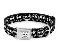 Disney Pet Collar, Dog Collar Metal Seatbelt Buckle, The Nightmare Before Christmas Jack Expressions Black White, 20 to 31 Inches 1.5 Inch Wide