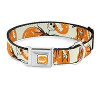 Disney Pet Collar, Dog Collar Metal Seatbelt Buckle, The Nightmare Before Christmas Jack Pose and Pumpkins Collage, 13 to 17 Inches 1.5 Inch Wide