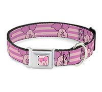 Disney Pet Collar, Dog Collar Metal Seatbelt Buckle, Winnie the Pooh Piglet Expression Close Up Stripe Pinks, 13 to 17 Inches 1.5 Inch Wide