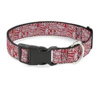 Disney Pet Collar, Dog Collar Plastic Buckle, Cars 3 Lightning McQueen Icons Collage White Red, 13 to 17 Inches 1.5 Inch Wide
