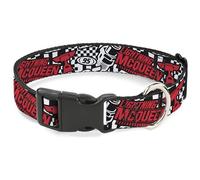 Disney Pet Collar, Dog Collar Plastic Buckle, Cars Lightning McQueen Racing Collage White Black Red, 9.5 to 13 Inches 1.0 Inch Wide