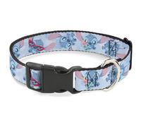 Disney Pet Collar, Dog Collar Plastic Buckle, Chibi Stitch Poses Close Up Baby Blue, 8.5 to 12 Inches 0.5 Inch Wide