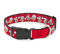 Disney Pet Collar, Dog Collar Plastic Buckle, Christmas Holiday Disney Santa Hat Characters Snowflakes Red, 7 to 8.5 Inches 0.5 Inch Wide