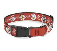 Disney Pet Collar, Dog Collar Plastic Buckle, Christmas Holiday Disney Santa Hat Characters Snowflakes Red, 13 to 17 Inches 1.5 Inch Wide