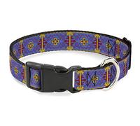 Disney Pet Collar, Dog Collar Plastic Buckle, Classic Aladdin Magic Carpet Tapestry Blue Purple Gold Red, 16 to 23 Inches 1.5 Inch Wide