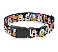 Disney Pet Collar, Dog Collar Plastic Buckle, Classic Disney Character Faces Black, 7 to 8.5 Inches 0.5 Inch Wide