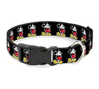 Disney Pet Collar, Dog Collar Plastic Buckle, Classic Mickey Mouse Pose Black, 8.5 to 12 Inches 0.5 Inch Wide