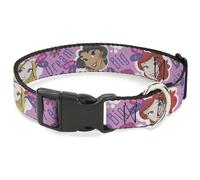 Disney Pet Collar, Dog Collar Plastic Buckle, Disney Dream Big Princess Faces Pinks Purples, 13 to 17 Inches 1.5 Inch Wide