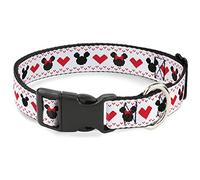 Disney Pet Collar, Dog Collar Plastic Buckle, Disney Holiday Mickey and Minnie Mouse Heart Sweater Stitch, 20 to 31 Inches 1.5 Inch Wide