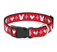 Disney Pet Collar, Dog Collar Plastic Buckle, Disney Holiday Mickey Mouse Heart Sweater Stitch Red White, 16 to 23 Inches 1.5 Inch Wide
