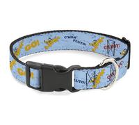 Disney Pet Collar, Dog Collar Plastic Buckle, Disney Pluto Poses and Quotes Blues Red Yellow, 16 to 23 Inches 1.5 Inch Wide