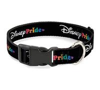 Disney Pet Collar, Dog Collar Plastic Buckle, Disney Pride Signature Logo Black White Rainbow, 20 to 31 Inches 1.5 Inch Wide