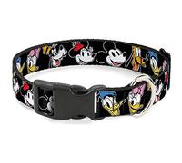 Disney Pet Collar, Dog Collar Plastic Buckle, Disney The Sensational Six Smiling Faces Black, 13 to 17 Inches 1.5 Inch Wide