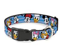 Disney Pet Collar, Dog Collar Plastic Buckle, Disney The Sensational Six Smiling Faces Stripe Blues, 11 to 16.5 Inches 1.0 Inch Wide