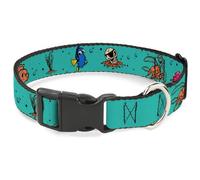 Disney Pet Collar, Dog Collar Plastic Buckle, Finding Nemo Fish and Under Sea Treasures Aqua Blue, 9.5 to 13 Inches 1.0 Inch Wide