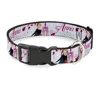 Disney Pet Collar, Dog Collar Plastic Buckle, Frozen Anna Castle Pose with Flowers and Script Grays Pinks, 15 to 24 Inches 1.0 Inch Wide