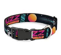 Disney Pet Collar, Dog Collar Plastic Buckle, Lightyear Mission Patches Collage Black Multi Color, 11 to 16.5 Inches 1.0 Inch Wide