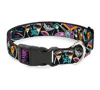 Disney Pet Collar, Dog Collar Plastic Buckle, Lightyear Mission Patches Collage Black Multi Color, 13 to 17 Inches 1.5 Inch Wide
