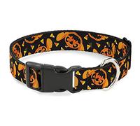 Disney Pet Collar, Dog Collar Plastic Buckle, Lilo and Stitch Halloween Stitch Jack O Lantern Pumpkin Candy, 9.5 to 14.5 Inches 0.5 Inch Wide