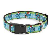 Disney Pet Collar, Dog Collar Plastic Buckle, Lilo and Stitch Holiday Stitch and Scrump Poses Stripe, 13 to 17 Inches 1.5 Inch Wide