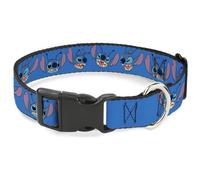 Disney Pet Collar, Dog Collar Plastic Buckle, Lilo and Stitch Stitch Expressions Blue, 8.5 to 12 Inches 0.5 Inch Wide