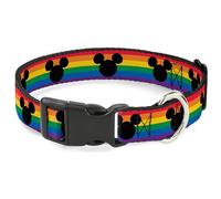 Disney Pet Collar, Dog Collar Plastic Buckle, Mickey Mouse Ears Icon Rainbow Pride Flag, 8.5 to 12 Inches 0.5 Inch Wide