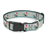 Disney Pet Collar, Dog Collar Plastic Buckle, Moana HEI HEI The Rooster and Icon Blocks White Light Green, 20 to 31 Inches 1.5 Inch Wide