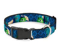 Disney Pet Collar, Dog Collar Plastic Buckle, Monsters University Sulley Mike Poses Checkers Blue, 13 to 17 Inches 1.5 Inch Wide