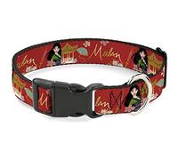 Disney Pet Collar, Dog Collar Plastic Buckle, Mulan Gazebo Pose with Flowers and Script Red Golds, 11 to 16.5 Inches 1.0 Inch Wide