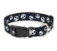 Disney Pet Collar, Dog Collar Plastic Buckle, Nightmare Before Christmas Smiling Jack Moon and Stars Black, 13 to 17 Inches 1.5 Inch Wide