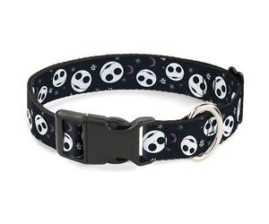 Disney Pet Collar, Dog Collar Plastic Buckle, Nightmare Before Christmas Smiling Jack Moon and Stars Black, 20 to 31 Inches 1.5 Inch Wide