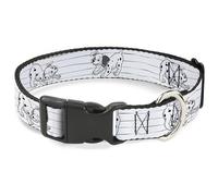 Disney Pet Collar, Dog Collar Plastic Buckle, One Hundred and One Dalmatians Puppies Playing White Black, 7 to 8.5 Inches 0.5 Inch Wide