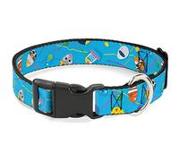 Disney Pet Collar, Dog Collar Plastic Buckle, Pixar Holiday Collection Easter Egg Characters Scattered Blue, 7 to 8.5 Inches 0.5 Inch Wide
