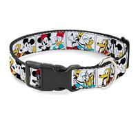 Disney Pet Collar, Dog Collar Plastic Buckle, Sensational Six Buddy Pose Blocks White Multi Color, 13 to 17 Inches 1.5 Inch Wide