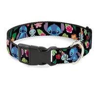 Disney Pet Collar, Dog Collar Plastic Buckle, Stitch Scrump Poses Tropical Flora, 8.5 to 12 Inches 0.5 Inch Wide
