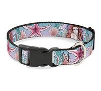 Disney Pet Collar, Dog Collar Plastic Buckle, The Little Mermaid Ariel Sketch Pose Shells Kelp Blues Pinks, 7 to 8.5 Inches 0.5 Inch Wide