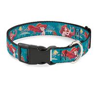 Disney Pet Collar, Dog Collar Plastic Buckle, The Little Mermaid Flounder and Sebastian Under The Sea Green, 11 to 16.5 Inches 1.0 Inch Wide
