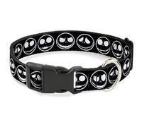 Disney Pet Collar, Dog Collar Plastic Buckle, The Nightmare Before Christmas Jack Expressions Black White, 20 to 31 Inches 1.5 Inch Wide