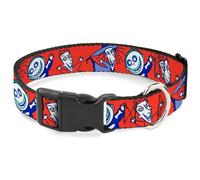 Disney Pet Collar, Dog Collar Plastic Buckle, The Nightmare Before Christmas Lock Stock and Barrel Pose Red, 9.5 to 14.5 Inches 0.5 Inch Wide