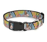Disney Pet Collar, Dog Collar Plastic Buckle, Winnie The Pooh Eeyore Butterfly Pose Floral Collage Blue, 13 to 17 Inches 1.5 Inch Wide